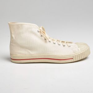 Sz 8 1950s Rare White Canvas High Top Basketball Sneakers Rare Made in USA Shoes - Fashionconstellate.com