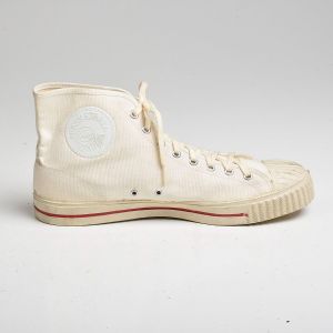 Sz 9.5 1950s Single Left Sneaker White Canvas High-Top Basketball Rare Made in USA Shoe - Fashionconstellate.com