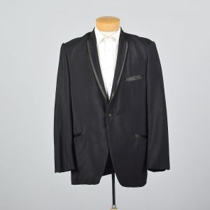 44L XL 1960s Mens Tuxedo Jacket Single Button Jacket Satin Trimmed Lapels Tux