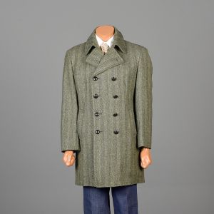 Size 40 Green Jacket Herringbone Tweed Blue Stripe Double Breasted Jacket