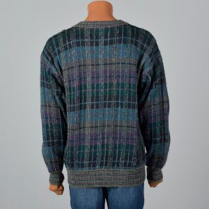 XL 1980s Mens Sweater Missoni Uomo Plaid Long Sleeve Pull Over - Fashionconstellate.com