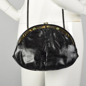 Judith Leiber Black Snakeskin Purse Clutch Shoulder Bag  - Fashionconstellate.com