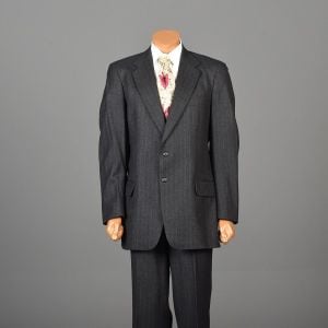 42L 38X311970s Mens Suit Two Piece Gray Pinstripe Single Vent Blazer Jacket Flat Front Pants