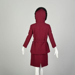Small 1970s Raspberry Tweed Winter Ensemble Pencil Skirt Outfit Winter Coat  - Fashionconstellate.com