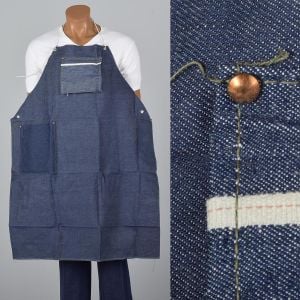 1950s Selvedge Denim Apron Deadstock Heavy Duty Cotton Workwear Smock Industrial
