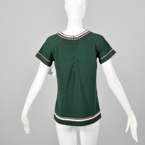 Small 1960s Shirt Green Knit Hippie Tunic Top - Fashionconstellate.com