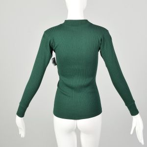 XS 1960s Green Deadstock Ribbed Knit Lightweight Mock Turtleneck Shirt - Fashionconstellate.com