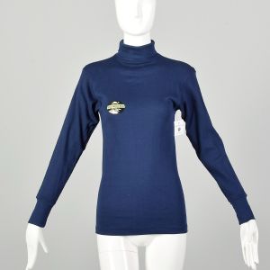 XS 1960s Deadstock Navy Blue Long Sleeve Lightweight Turtleneck Shirt