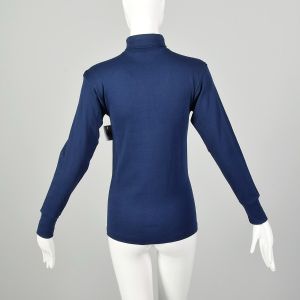XS 1960s Navy Blue Deadstock Lightweight Turtleneck Shirt - Fashionconstellate.com