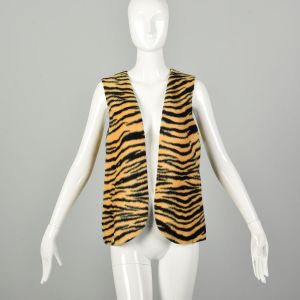  XS 1960s Faux Fur Tiger Vest Animal Print Costume Lined