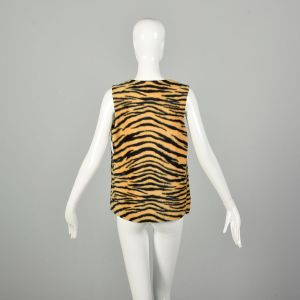  XS 1960s Faux Fur Tiger Vest Animal Print Costume Lined - Fashionconstellate.com