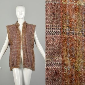 Small-Medium 1980s Handwoven Boucle Vest Cozy Loose Chunky Oversized Autumn Tweed Layering Separate 