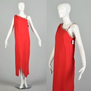 Medium 1970s Bill Blass Asymmetric Red Formal Evening Grecian Gown