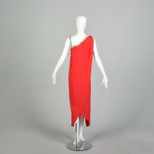 Medium 1970s Bill Blass Asymmetric Red Formal Evening Grecian Gown - Fashionconstellate.com
