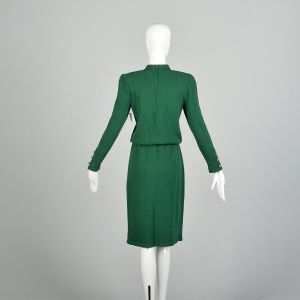 Small 1980s Adolfo Green Knit Long Sleeve Holiday Sweater Dress - Fashionconstellate.com