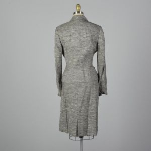 XXS 1950s Deadstock Atomic Fleck Skirt Suit Silk Blend Gray Jacket Fabric Button Summer Weight - Fashionconstellate.com