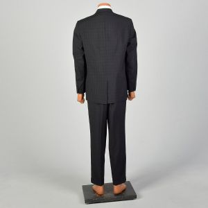 1950s Subtle Blue Black Plaid Three Button Suit Slim Lapel Jacket Pleated Front Cuffed Pants - Fashionconstellate.com