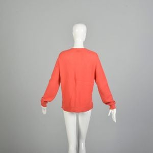 XL 1970s Salmon Cardigan Sweater Knit Button Front Golf Sweater - Fashionconstellate.com