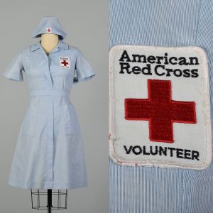 Medium 1980s Dress Red Cross Volunteer Military Uniform Short Sleeve 