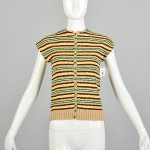 XXS 1940s Striped Knit Cardigan Sweater Top Sweater Vest