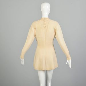Large 1990s Ice Skater Mini Dress Cream Wool Knit Tunic - Fashionconstellate.com