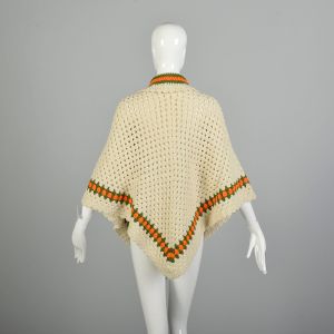 OSFM 1970s Bohemian Cardigan Poncho Crocheted Hippie Wrap - Fashionconstellate.com