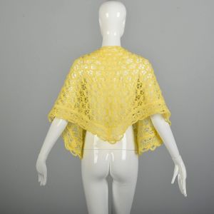 OSFM 1970s Yellow Macrame Shawl Scarf Wrap Stole - Fashionconstellate.com