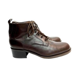 Y2K 00s Dark Brown Leather Lace Up Ankle Boots