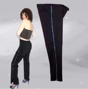 Women Large Black Satin Rhinestone Stretch Pants, Boot Cut Trousers, Bougie Glam Girl ~ 90s