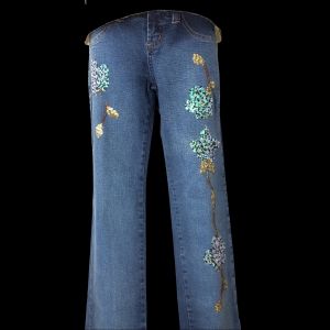 1980s Brazilian Bead + Sequin Floral Embellished Denim Womens Jeans Size 3/4 - Fashionconstellate.com
