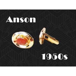1950s Goldstone Cufflinks, Retro Anson Gemstone Rockabilly Cuff Links