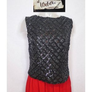 60s Black Sequin Shell - Rayon Crochet Boatneck Top - Fashionconstellate.com