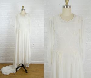 1930s sheer beaded wedding gown . vintage 30s dress with train . xsmall pettite