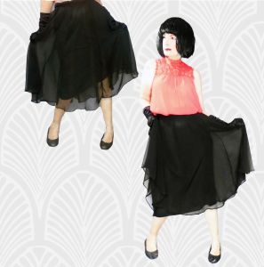 Plus Size Black Chiffon Skirt, Elastic Waist, Floaty Dressy ~80s 