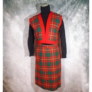 60s Red Wool Tartan Pencil Skirt &  Vest, Holiday Outfit, Dark Academia - Fashionconstellate.com