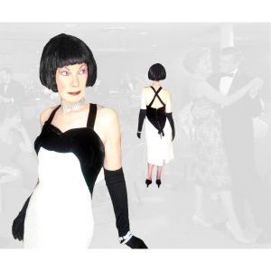1950s Black Velvet Halter White Sequin Sheath Dress, Red Carpet Ready Glamor