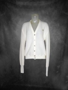 Mens White Cardigan, 60s Acrylic Golf Sweater, Old Money Core - Fashionconstellate.com