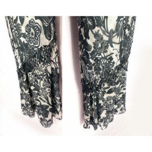90s Gown with Shawl, Art Nouveau Print, Beaded Fringe. Black White Old Hollywood Formal - Fashionconstellate.com