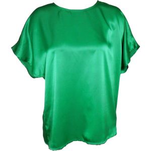 Plus Size Vintage Green Satin Top, Simple Blouse, Minimalist Fashion, Dolman Short Sleeve ~ 90s - Fashionconstellate.com