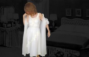 White Chiffon Peignoir Set, Retro Bridal Lacy Chiffon Robe and Nightgown