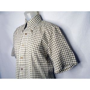 60s Mens Gingham Shirt, Short Sleeves, Preppy Collegiate Light Olive Academia - Fashionconstellate.com