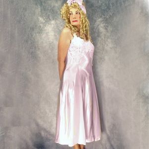 1980s Pink Satin & Chiffon Peignoir Robe & Nightgown Set, VFG Lavish Beads, Venise Lace - Fashionconstellate.com