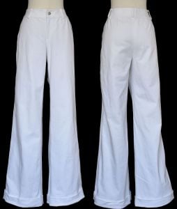 White Denim Pantsuit, Blazer Jacket and High Waist Cuffed Wide Leg Pants - Fashionconstellate.com