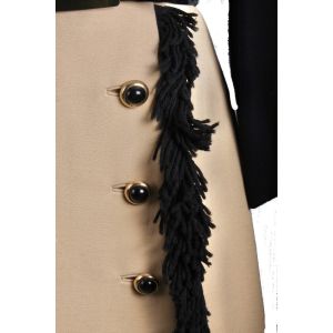 VTG Pat Sandler Wool Knit Dress Color Block Black/Tan Fringe 69's-70s Size M - Fashionconstellate.com
