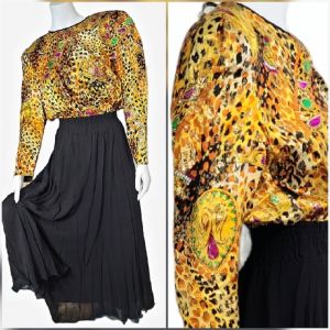 NWT $3400 DIANE FREIS Animal print Boho Silk Dress