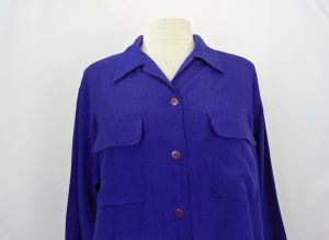 90s Blouse Violet Blue Button Front by David Matthew | Vintage Misses 12 - Fashionconstellate.com