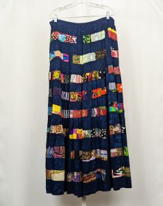 90s Skirt Blue Tie Dye Patchwork Tiered Peasant by Nativewear Designs | Vintage Misses L
