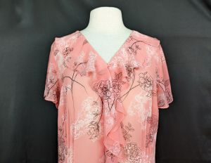 Y2K Blouse Pink Sheer Floral Print Ruffle by East 5th | Vintage Misses 14 - Fashionconstellate.com