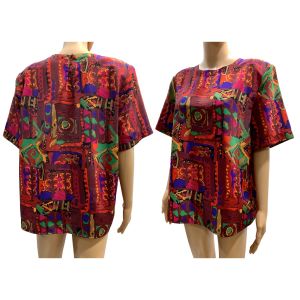 90s Bold Abstract Scarf Print Blouse