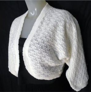 White Shrug Cropped Acrylic Sweater Pointelle Knit ~ Rockabilly 50s - Fashionconstellate.com